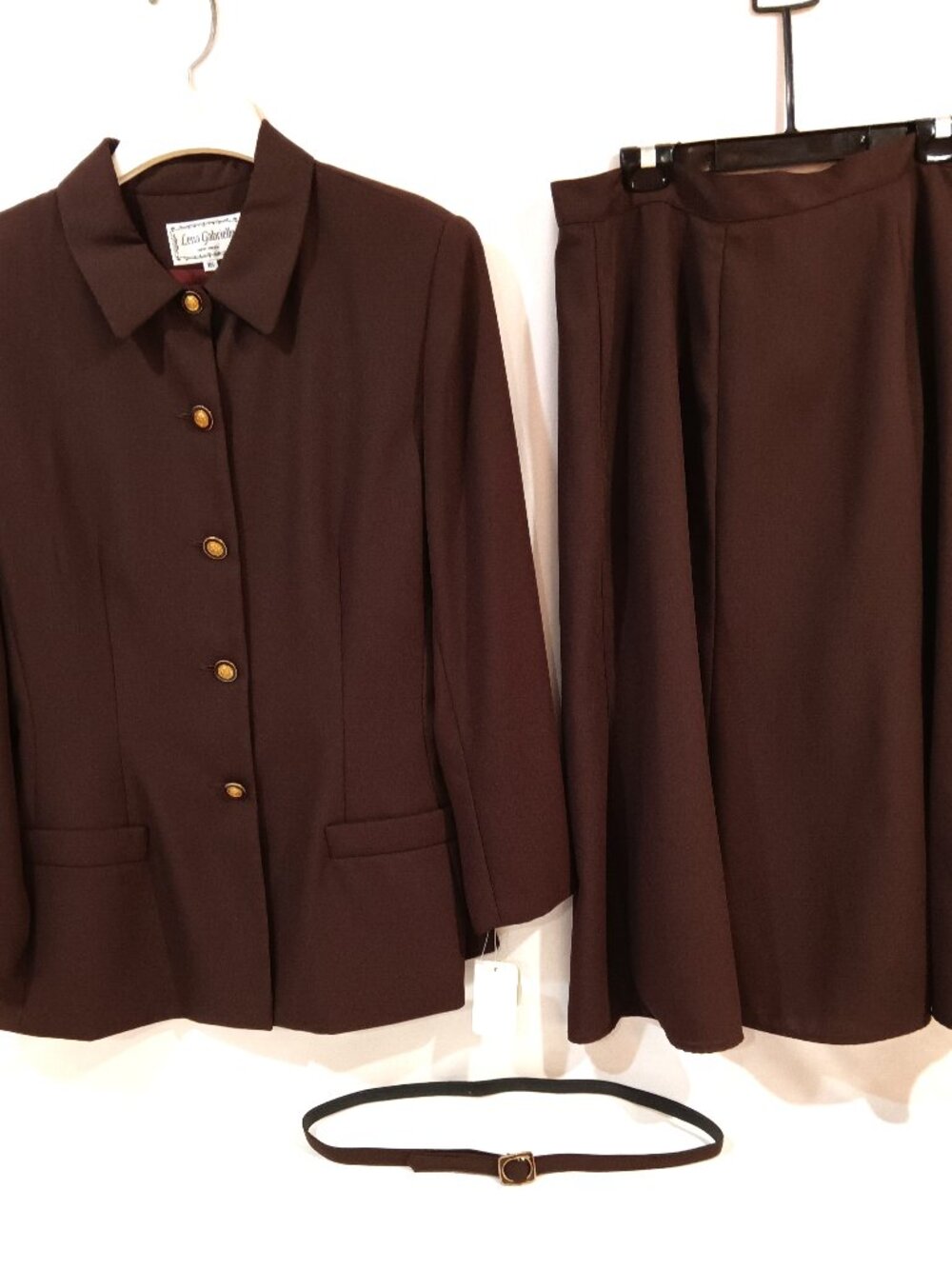 Lena Gabrielle Skirt Suit & Belt Size 16 (XL) Vintage Women Outfit Brown NWT